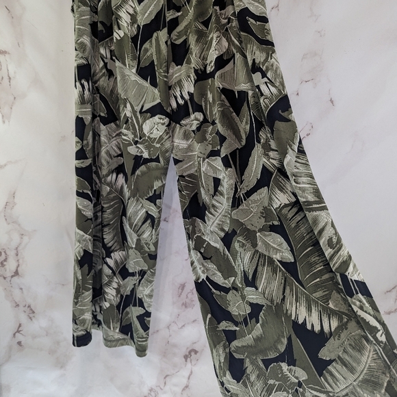 GILI Pants Womens XL P Green Wide Leg Palazzo Resort Hawaiian Floral Botanical - Picture 5 of 14